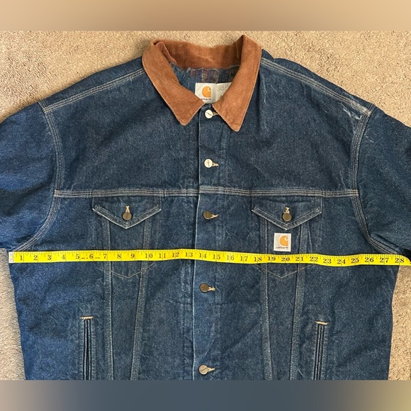 Vintage 90s Carhartt Aztec Lined Denim Trucker Jacket Size XXL Union Made USA - Picture 5 of 12